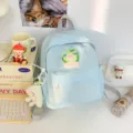 Zaino azzurro in stile giapponese ins con patch ricamata, ideale per la scuola e il tempo libero. - Blu piccolo + Sandwich