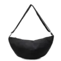 Black canvas crescent crossbody bag, minimalist dumpling shoulder bag for women. - Black