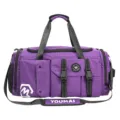 Purple grid travel duffel bag large capacity sports gym bag with multiple pockets. - Purple