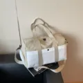 Borsa da viaggio in tela kaki e bianca, spaziosa borsa sportiva fitness con tracolla. - Beige