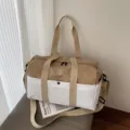 Borsa da viaggio marrone e bianca, grande borsa sportiva da palestra con tracolla. - Kaki