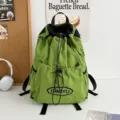 Sac à dos vert à cordon avec bordure noire, sac en nylon décontracté pour les voyages et l'école - L / Vert