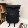 Large capacity stylish black roll-top backpack for outdoor travel and daily commute - Black