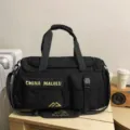Große schwarze Reisetasche Sporttasche mit mehreren Fächern für Fitness und Reisen - Schwarz
