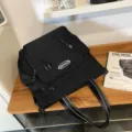 Black canvas tote bag large capacity shoulder crossbody bag student book bag durable variant - Tote Crossbody Bag / Black
