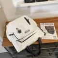 White canvas tote backpack, large capacity student book bag, multifunctional shoulder bag. - Tote Crossbody Bag / White
