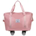 Pink rolling travel duffel bag with wheels, large capacity gym sports luggage bag for women. - Pink