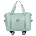 Light green travel duffel bag with universal wheels, large capacity luggage bag for fitness and yoga. - Green