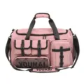 Pink multi-pocket sports duffel bag, large capacity fitness training travel shoulder bag. - Pink