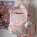Cute pink casual backpack for women and students with embroidered cat logo and plush charm detail. - Pink with Cat