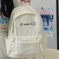 Cute casual canvas backpack detail, lightweight daily school bag with front pocket design. - White