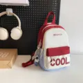 Colorblock mini backpack for daily casual wear, lightweight student shoulder bag. - Red + Astronaut