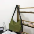 Large capacity canvas messenger bag, casual green crossbody shoulder bag for daily use. - Green