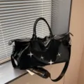Black large travel duffle bag for women, lightweight gym fitness bag with star stud details. - Black With Star Charm
