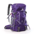 Purple 45L outdoor hiking backpack, lightweight camping travel rucksack with multiple pockets. - Purple
