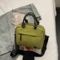 Casual green crossbody bag for women, multi-compartment daily shoulder handbag with woven handles. - S / Green