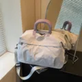 Lightweight travel duffel bag with cute bow embroidery, large capacity gym sports bag. - Gray