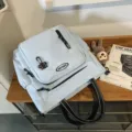 Light blue canvas tote bag multi-pocket shoulder bag casual student book handbag - Tote Crossbody Bag / Blue