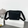 Black nylon crossbody bag for women, casual lightweight canvas shoulder bag with zipper pocket. - Basic Style / Black