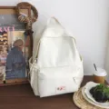 White casual minimalist school backpack, lightweight fabric double shoulder daypack. - L / White