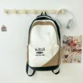 Japanese style large capacity color block backpack for student women, casual chic school bag. - Black Coffee Large Size