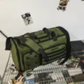 Large capacity duffel bag for men, outdoor travel fitness gym bag with multi pockets and shoulder strap. - Army Green