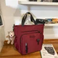 Large capacity canvas tote bag shoulder handbag for students art books daily casual use red color - Red with Pendant / Red