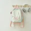 Pastel color block student backpack aesthetic large capacity school bag casual cute daypack teen - Pink Blue Small