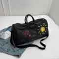Grote zwarte canvas reistas sporttas voor dames en heren weekendtas bagage tas - Zwart