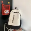 Casual colorblock backpack for students, stylish large capacity school bag for daily travel use. - Regular Fit / Black and White