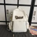 Casual canvas backpack for women and students, large capacity travel school bag in white. - White Large