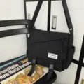 Black canvas messenger bag for men and women, casual workwear crossbody bag with flap. - Black