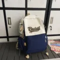 Canvas Backpack Blue White Colorblock Casual School Bookbag Large Capacity Student Daypack - Blue Large