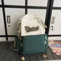 Contrast color canvas backpack stylish student school bag large capacity casual daypack. - Green Small