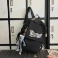 Black canvas backpack for women students, large capacity casual school book bag travel bag. - Black Small + Grey Frog