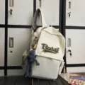 Casual canvas backpack for women and students, off-white large capacity school travel bag. - White Small + Grey Frog