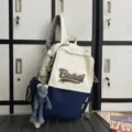 Canvas two-tone backpack for women and students large capacity casual school bag travel - Blue Small + Grey Frog