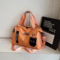 Orange Reisetasche für Damen, Sporttasche Fitness Yoga Tasche mit Schultergurt und Anhänger. - Orange Mit Katze