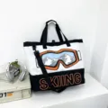 Große Reisetasche Sporttasche mit Skibrille Print, robuste Segeltuch Weekender für Herren. - Weiß