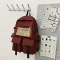 Großer weinroter Canvas-Rucksack, multifunktionaler stylischer Schulrucksack für Reise Alltag. - Rot Einzelne Tasche