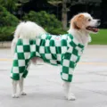 Combinaison pour animal en polaire à carreaux vert et blanc, vêtements d'hiver chauds pour chiots. - S (étiquette chiot dessin animé) / Carreaux Verts