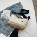 Retro casual canvas messenger bag for women, stylish color block crossbody bag with strap. - Off White