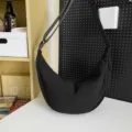 Black casual canvas crossbody bag, large capacity crescent dumpling bag for daily use. - Black