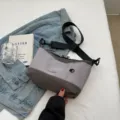 Grey canvas messenger bag, stylish contrast color casual crossbody bag for women variant. - Gray