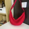 Red casual crescent shoulder bag for daily use, large capacity nylon crossbody bag style. - Red