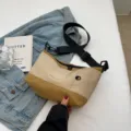 Vintage casual color-block canvas messenger bag, stylish minimalist crossbody bag for women. - Khaki