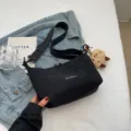 Retro casual canvas crossbody messenger bag for women, versatile shoulder bag with charm. - With Pendant / Black