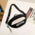 Casual black canvas crossbody chest bag, versatile street style fanny pack for daily wear. - With Green Lanyard / Black