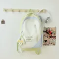 Cute pastel school backpack for teen girls, large capacity canvas daypack with plush pendant. - Green Blue Large Size with Plush Pendant