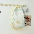 Japanese style pastel color block backpack for daily school and casual wear with cute pendant. - Beige Blue Large Size with Plush Pendant